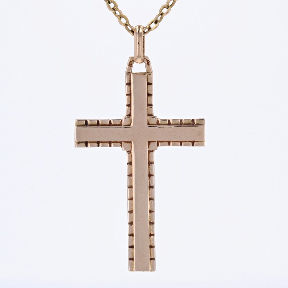 French 18 Karat Rose Gold Flat Cross, 1960s