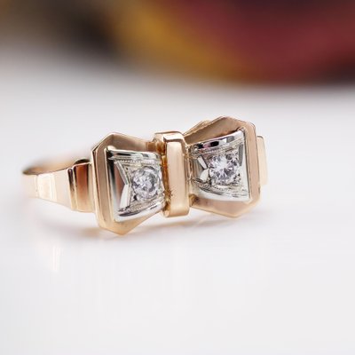 French 18 Karat Rose Gold Knot Tank Ring with Diamonds, 1950s-OLU-1781015