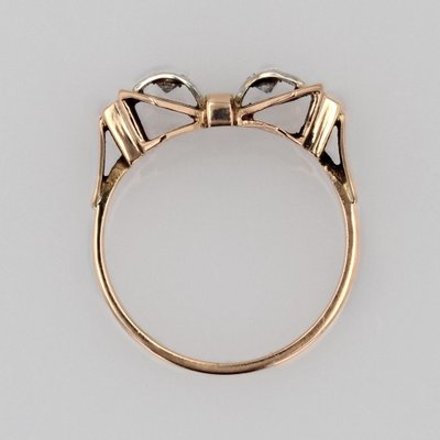 French 18 Karat Rose Gold Knot Tank Ring with Diamonds, 1950s-OLU-1781015