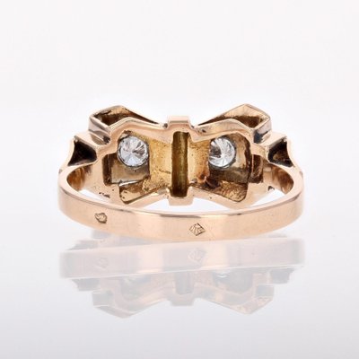 French 18 Karat Rose Gold Knot Tank Ring with Diamonds, 1950s-OLU-1781015