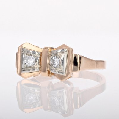 French 18 Karat Rose Gold Knot Tank Ring with Diamonds, 1950s-OLU-1781015