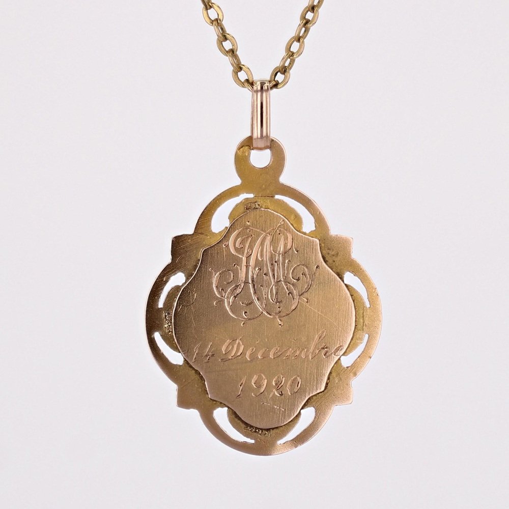 French 18 Karat Rose Gold Oval Polylobed Virgin Mary Miraculous Medal, 1890s