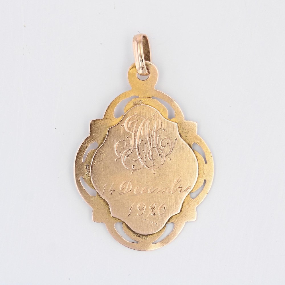 French 18 Karat Rose Gold Oval Polylobed Virgin Mary Miraculous Medal, 1890s