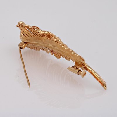 French 18 Karat Yellow Gold Feather Brooch, 1960s-OLU-1786049