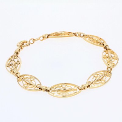 French 18 Karat Yellow Gold Filigree Link Bracelet, 1950s-OLU-1159693