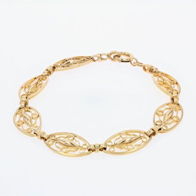 French 18 Karat Yellow Gold Filigree Link Bracelet, 1950s-OLU-1159693