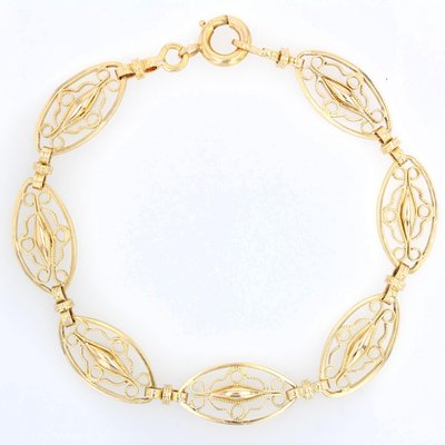 French 18 Karat Yellow Gold Filigree Link Bracelet, 1950s-OLU-1159693