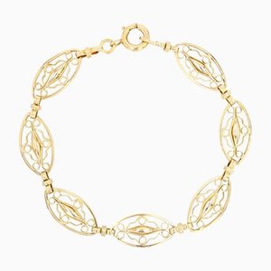 French 18 Karat Yellow Gold Filigree Link Bracelet, 1950s-OLU-1159693