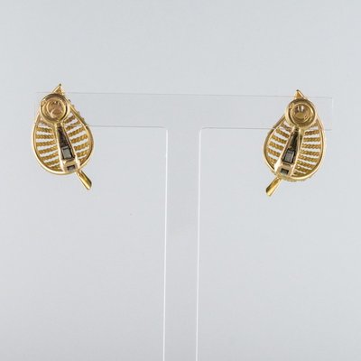 French 18 Karat Yellow Gold Leaf Shaped Clip Earrings, 1980s, Set of 2-OLU-896126