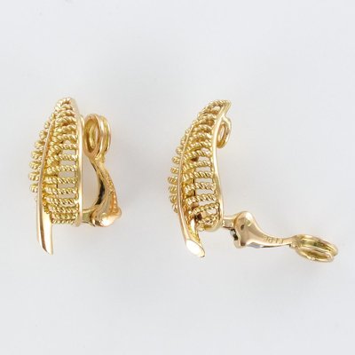 French 18 Karat Yellow Gold Leaf Shaped Clip Earrings, 1980s, Set of 2-OLU-896126