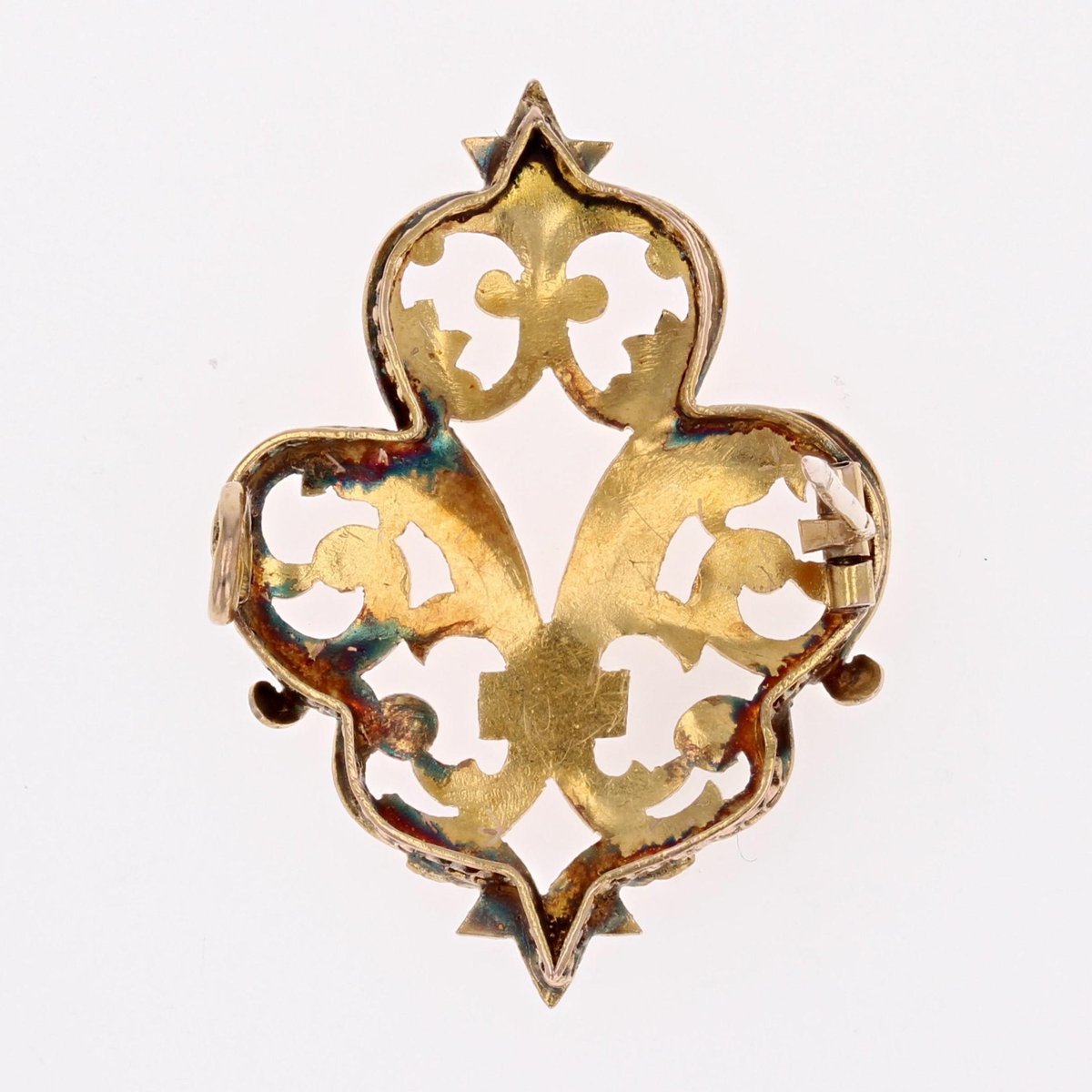 French 18 Karat Yellow Gold Lily Flower Brooch, 20th Century