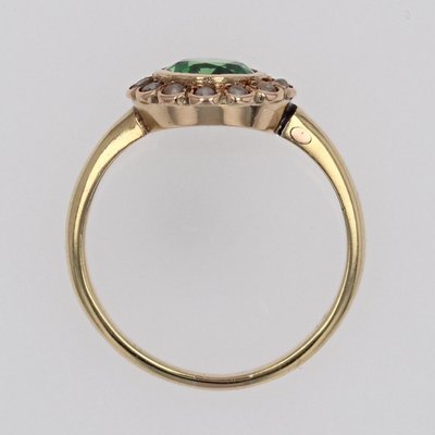 French 18 Karat Yellow Gold Ring with Tsavorite Green Garnet and Fine Pearl-OLU-1731251