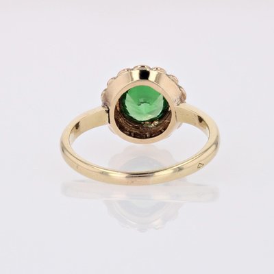 French 18 Karat Yellow Gold Ring with Tsavorite Green Garnet and Fine Pearl-OLU-1731251