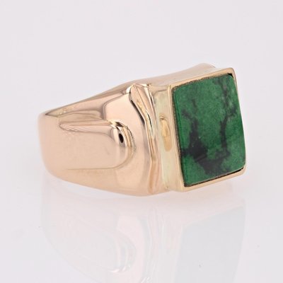 French 18 Karat Yellow Gold Signet Ring with Maw Sit Sit Jade, 1930s-OLU-1784785