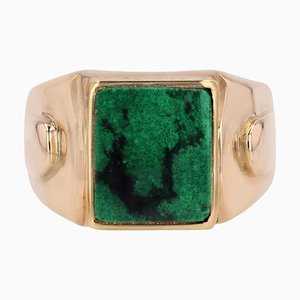 French 18 Karat Yellow Gold Signet Ring with Maw Sit Sit Jade, 1930s-OLU-1784785