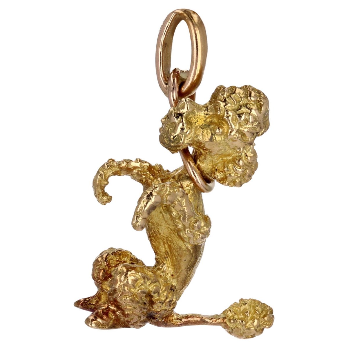 French 18 Karat Yellow Gold Sitting Poodle Charm Pendant, 1960s