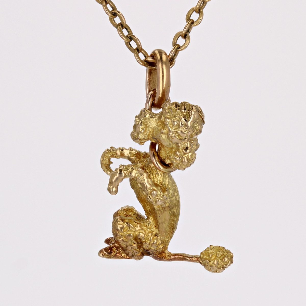 French 18 Karat Yellow Gold Sitting Poodle Charm Pendant, 1960s