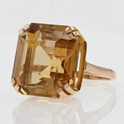 French 18K Citrine & 18K Yellow Gold Cocktail Ring, 1950s-OLU-975585