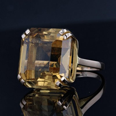 French 18K Citrine & 18K Yellow Gold Cocktail Ring, 1950s-OLU-975585