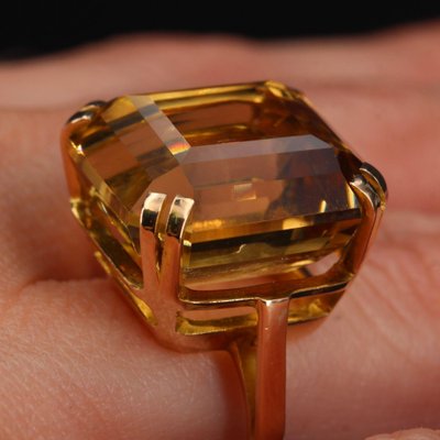 French 18K Citrine & 18K Yellow Gold Cocktail Ring, 1950s-OLU-975585