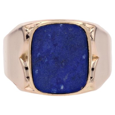 French 1950s Lapis Lazuli 18 Karat Yellow Gold Signet Ring-OLU-1718969