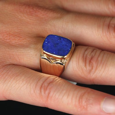 French 1950s Lapis Lazuli 18 Karat Yellow Gold Signet Ring-OLU-1718969