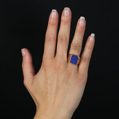 French 1950s Lapis Lazuli 18 Karat Yellow Gold Signet Ring-OLU-1718969