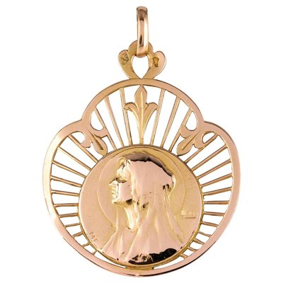 French 19th Century 18 Karat Rose Gold Haloed Virgin Medal-OLU-896445