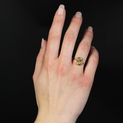 French 19th Century 18 Karat Yellow and Rose Gold Snake Ring with Emerald and Diamond-OLU-1786047