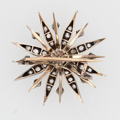 French 19th Century Diamonds and 18 Karat Yellow Gold Silver Snowflake Brooch-OLU-896717