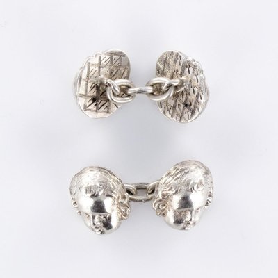 French 19th Century Sterling Silver Cherub Cufflinks, Set of 2-OLU-896506