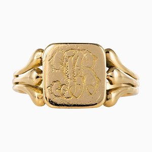 French 20th Century 18 Karat Yellow Gold Engraved Signet Ring-OLU-896804