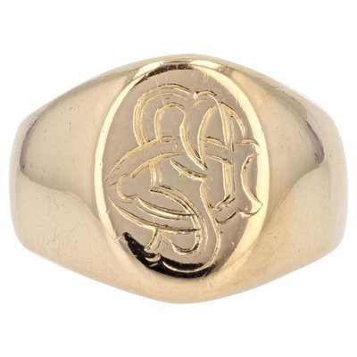 French 20th Century 18 Karat Yellow Gold Engraved with Initials Signet Ring-OLU-1073712