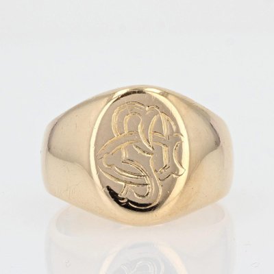 French 20th Century 18 Karat Yellow Gold Engraved with Initials Signet Ring-OLU-1073712