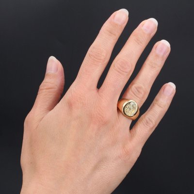 French 20th Century 18 Karat Yellow Gold Engraved with Initials Signet Ring-OLU-1073712