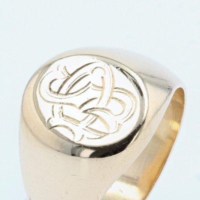 French 20th Century 18 Karat Yellow Gold Engraved with Initials Signet Ring-OLU-1073712