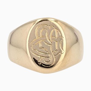 French 20th Century 18 Karat Yellow Gold Engraved with Initials Signet Ring-OLU-1073712