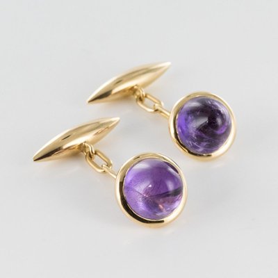 French 20th Century Amethyst and 18 Karat Yellow Gold Cufflinks, Set of 2-OLU-896621