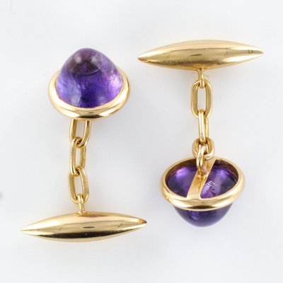 French 20th Century Amethyst and 18 Karat Yellow Gold Cufflinks, Set of 2-OLU-896621