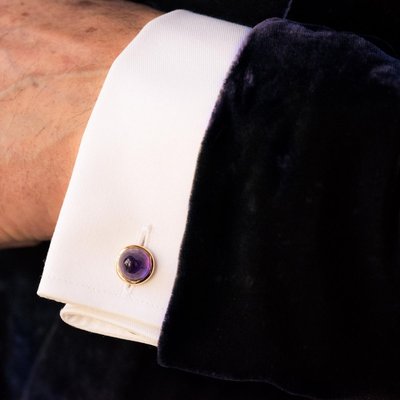 French 20th Century Amethyst and 18 Karat Yellow Gold Cufflinks, Set of 2-OLU-896621