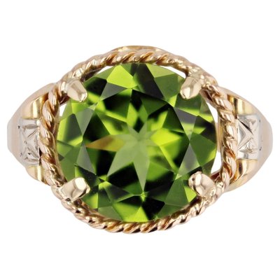 French 4.20 Carats Peridot 18 Karat Rose Gold Ring, 1950s-OLU-1743319