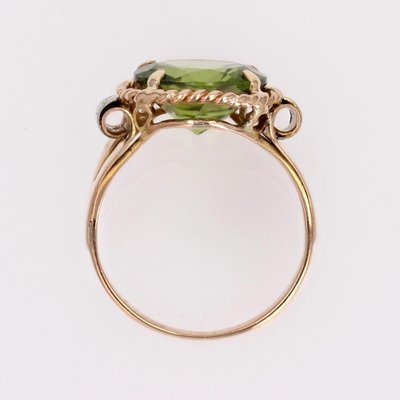 French 4.20 Carats Peridot 18 Karat Rose Gold Ring, 1950s-OLU-1743319