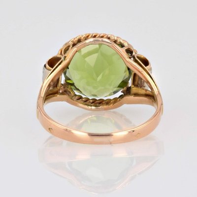 French 4.20 Carats Peridot 18 Karat Rose Gold Ring, 1950s-OLU-1743319