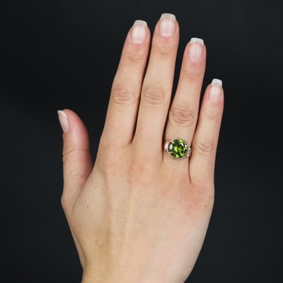 French 4.20 Carats Peridot 18 Karat Rose Gold Ring, 1950s-OLU-1743319