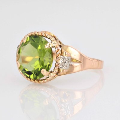 French 4.20 Carats Peridot 18 Karat Rose Gold Ring, 1950s-OLU-1743319