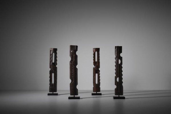 French Abstract Wooden Sculptures, 1970s, Set of 4-CO-2040874