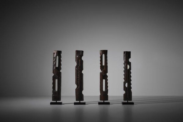 French Abstract Wooden Sculptures, 1970s, Set of 4-CO-2040874