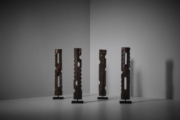 French Abstract Wooden Sculptures, 1970s, Set of 4-CO-2040874