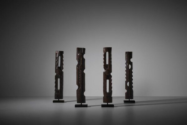 French Abstract Wooden Sculptures, 1970s, Set of 4-CO-2040874