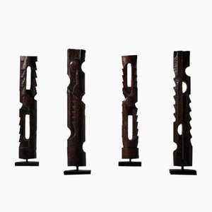 French Abstract Wooden Sculptures, 1970s, Set of 4-CO-2040874